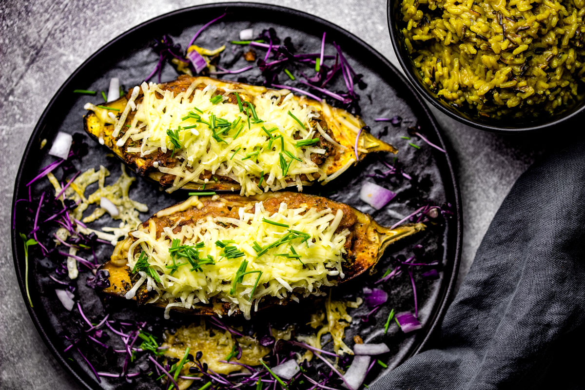 Mushroom stuffed eggplant