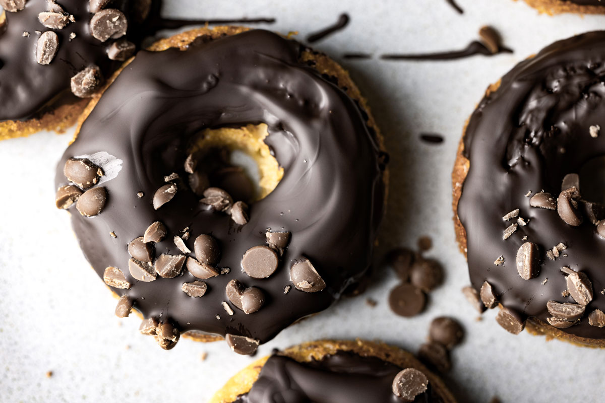 Chocolate Dipped Almond Donuts